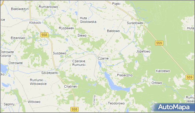 mapa Czarne gmina Wielgie, Czarne gmina Wielgie na mapie Targeo