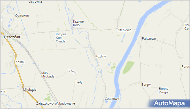 mapa Koźliny gmina Suchy Dąb, Koźliny gmina Suchy Dąb na mapie Targeo