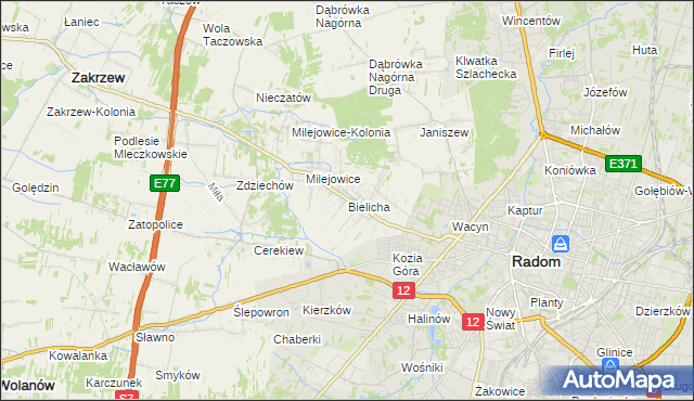 mapa Bielicha, Bielicha na mapie Targeo