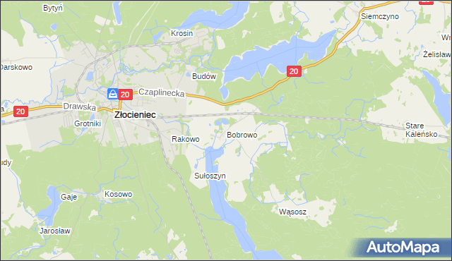 mapa Bobrowo gmina Złocieniec, Bobrowo gmina Złocieniec na mapie Targeo