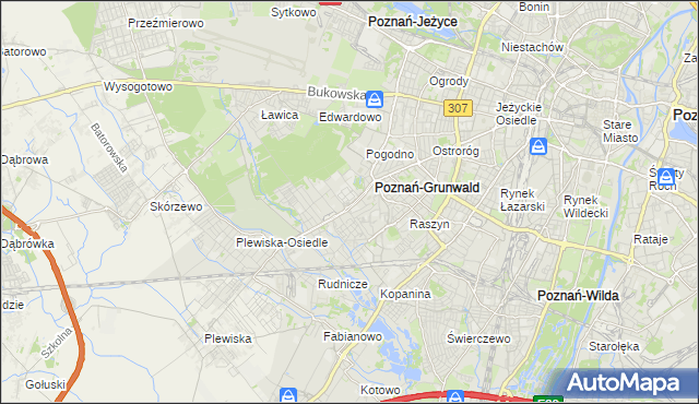 mapa Grunwald gmina Poznań, Grunwald gmina Poznań na mapie Targeo