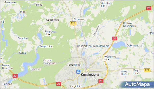 mapa Kościerzyna-Wybudowanie, Kościerzyna-Wybudowanie na mapie Targeo