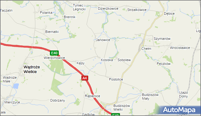 mapa Kosiska gmina Wądroże Wielkie, Kosiska gmina Wądroże Wielkie na mapie Targeo