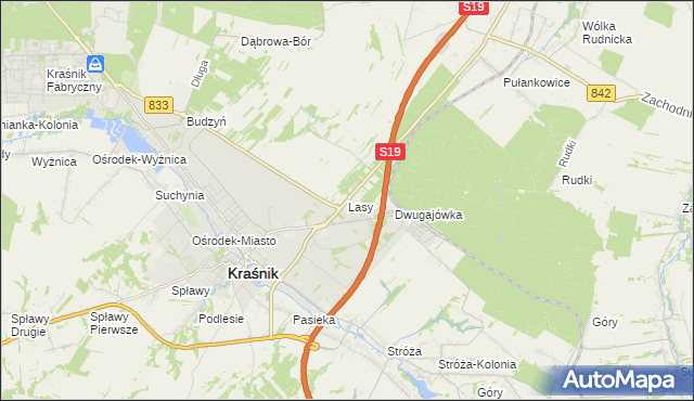 mapa Lasy gmina Kraśnik, Lasy gmina Kraśnik na mapie Targeo