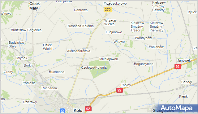 mapa Mikołajówek gmina Koło, Mikołajówek gmina Koło na mapie Targeo