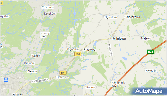 mapa Piastowo gmina Milejewo, Piastowo gmina Milejewo na mapie Targeo