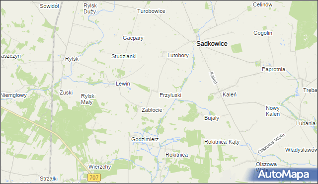 mapa Przyłuski gmina Sadkowice, Przyłuski gmina Sadkowice na mapie Targeo