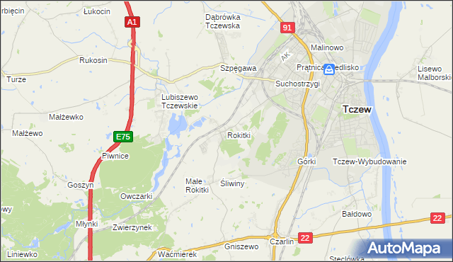 mapa Rokitki gmina Tczew, Rokitki gmina Tczew na mapie Targeo