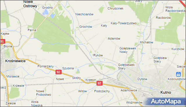 mapa Ryków gmina Kutno, Ryków gmina Kutno na mapie Targeo