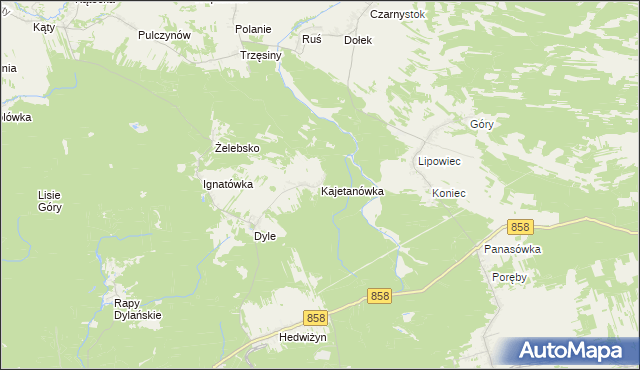 mapa Kajetanówka gmina Biłgoraj, Kajetanówka gmina Biłgoraj na mapie Targeo