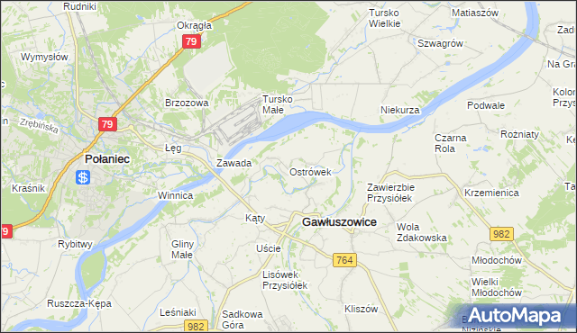 mapa Ostrówek gmina Gawłuszowice, Ostrówek gmina Gawłuszowice na mapie Targeo