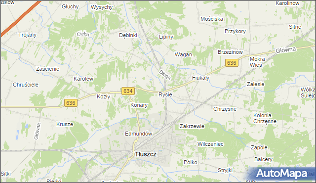 mapa Rysie gmina Tłuszcz, Rysie gmina Tłuszcz na mapie Targeo