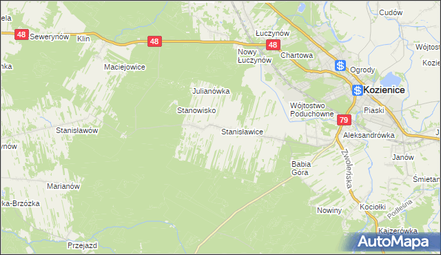 mapa Stanisławice gmina Kozienice, Stanisławice gmina Kozienice na mapie Targeo