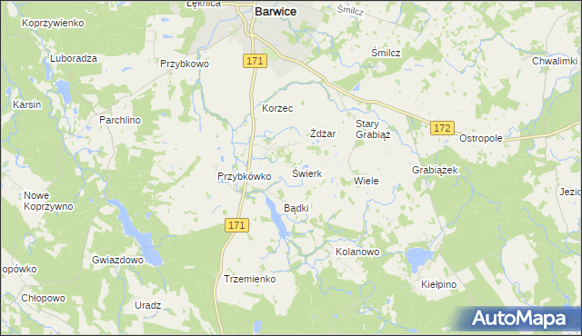 mapa Świerk gmina Barwice, Świerk gmina Barwice na mapie Targeo