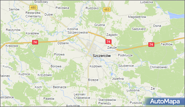 mapa Szczerców, Szczerców na mapie Targeo