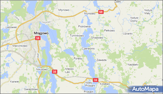 mapa Czerwonki gmina Mrągowo, Czerwonki gmina Mrągowo na mapie Targeo