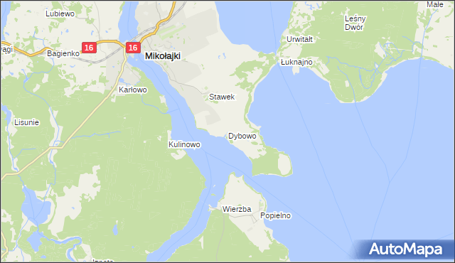 mapa Dybowo gmina Mikołajki, Dybowo gmina Mikołajki na mapie Targeo