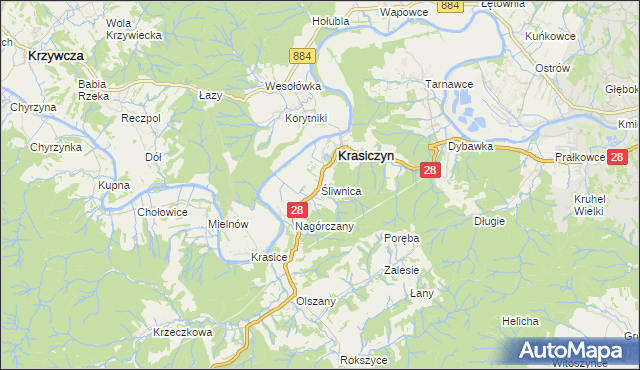 mapa Śliwnica gmina Krasiczyn, Śliwnica gmina Krasiczyn na mapie Targeo