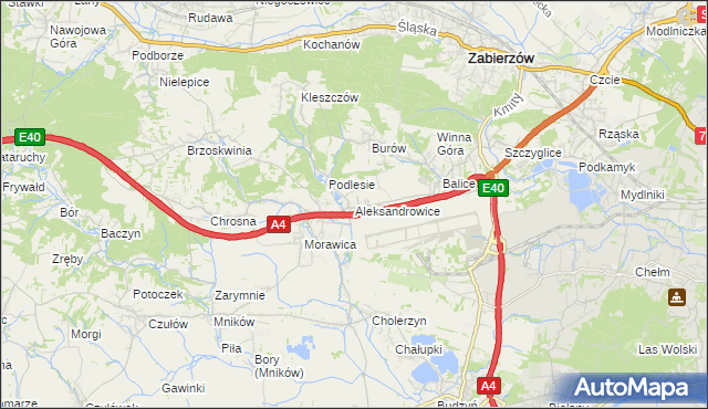 mapa Aleksandrowice gmina Zabierzów, Aleksandrowice gmina Zabierzów na mapie Targeo