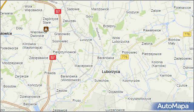 mapa Baranówka gmina Kocmyrzów-Luborzyca, Baranówka gmina Kocmyrzów-Luborzyca na mapie Targeo