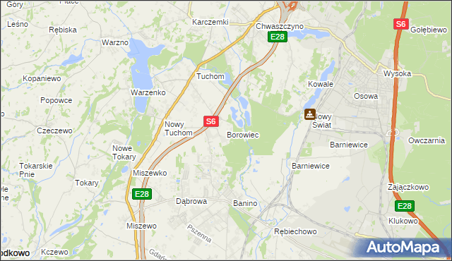 mapa Borowiec gmina Żukowo, Borowiec gmina Żukowo na mapie Targeo