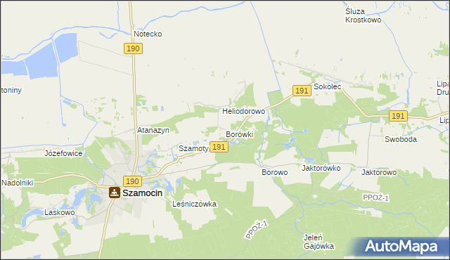mapa Borówki gmina Szamocin, Borówki gmina Szamocin na mapie Targeo