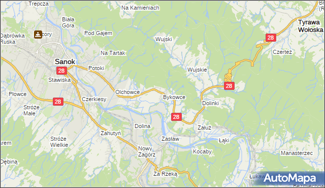 mapa Bykowce, Bykowce na mapie Targeo