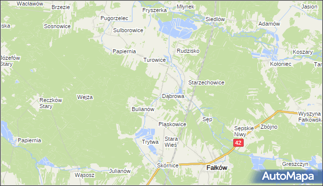 mapa Dąbrowa gmina Fałków, Dąbrowa gmina Fałków na mapie Targeo