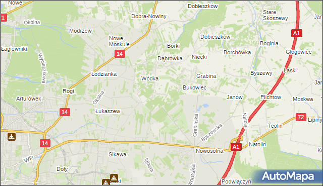 mapa Dąbrowa gmina Nowosolna, Dąbrowa gmina Nowosolna na mapie Targeo