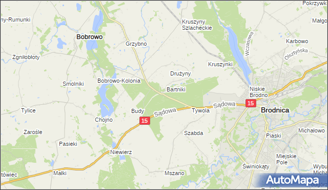 mapa Drużyny gmina Brodnica, Drużyny gmina Brodnica na mapie Targeo