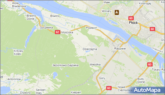 mapa Dzierzązna gmina Nowy Duninów, Dzierzązna gmina Nowy Duninów na mapie Targeo