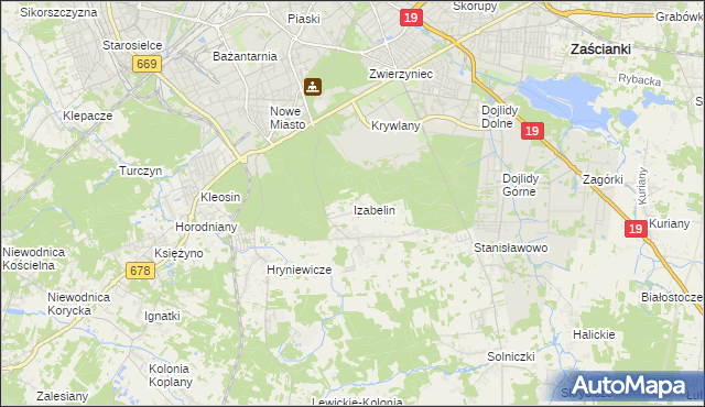 mapa Izabelin gmina Juchnowiec Kościelny, Izabelin gmina Juchnowiec Kościelny na mapie Targeo