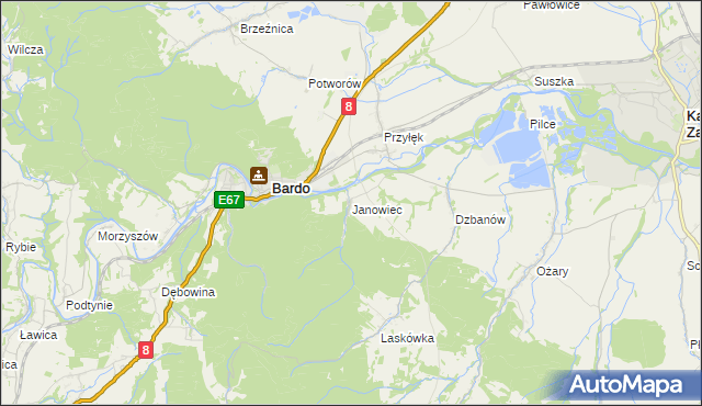 mapa Janowiec gmina Bardo, Janowiec gmina Bardo na mapie Targeo