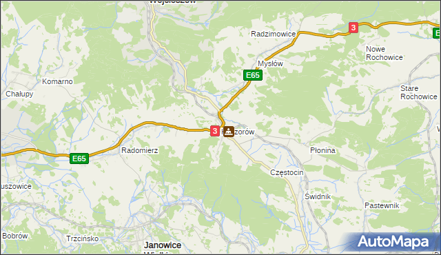 mapa Kaczorów gmina Bolków, Kaczorów gmina Bolków na mapie Targeo