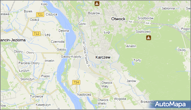 mapa Karczew powiat otwocki, Karczew powiat otwocki na mapie Targeo