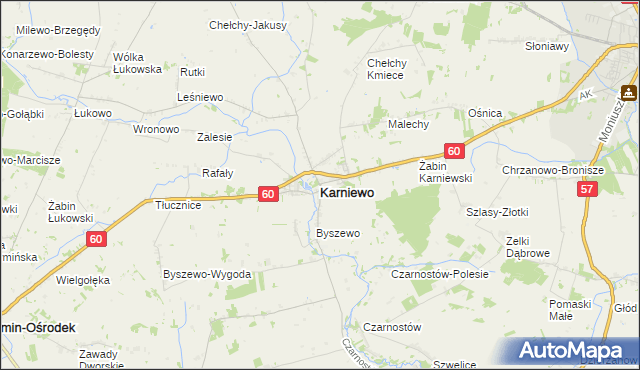 mapa Karniewo powiat makowski, Karniewo powiat makowski na mapie Targeo