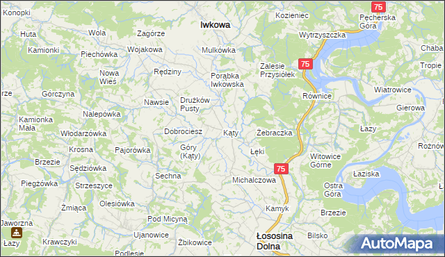 mapa Kąty gmina Iwkowa, Kąty gmina Iwkowa na mapie Targeo