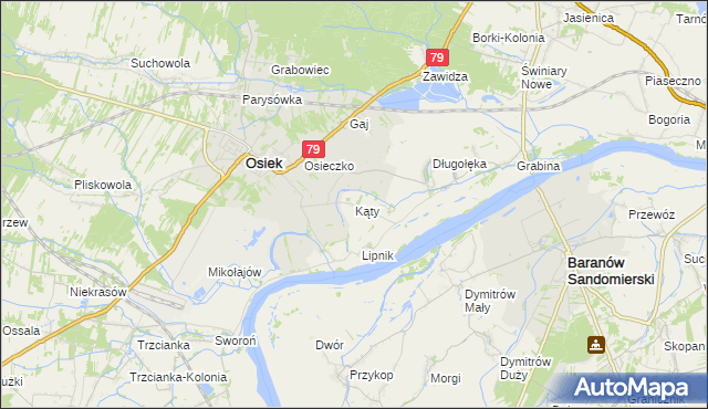 mapa Kąty gmina Osiek, Kąty gmina Osiek na mapie Targeo