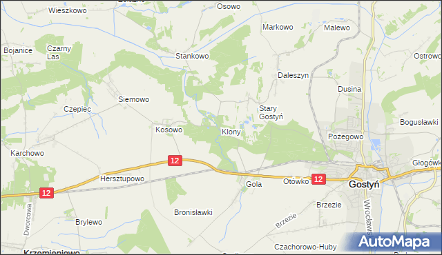 mapa Klony gmina Gostyń, Klony gmina Gostyń na mapie Targeo