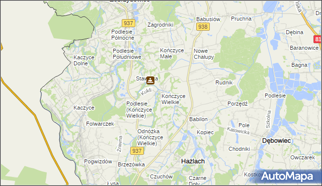 mapa Kończyce Wielkie, Kończyce Wielkie na mapie Targeo