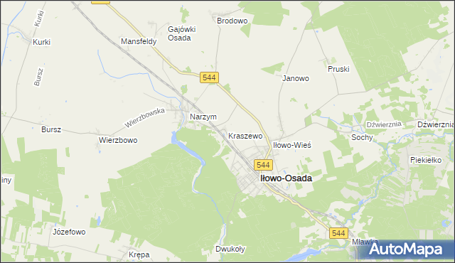 mapa Kraszewo gmina Iłowo-Osada, Kraszewo gmina Iłowo-Osada na mapie Targeo