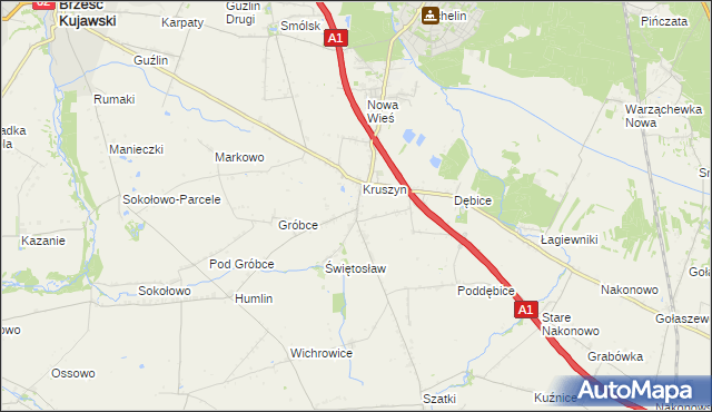 mapa Kruszynek gmina Włocławek, Kruszynek gmina Włocławek na mapie Targeo