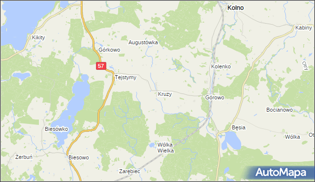 mapa Kruzy gmina Kolno, Kruzy gmina Kolno na mapie Targeo