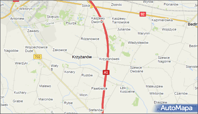 mapa Krzyżanówek, Krzyżanówek na mapie Targeo