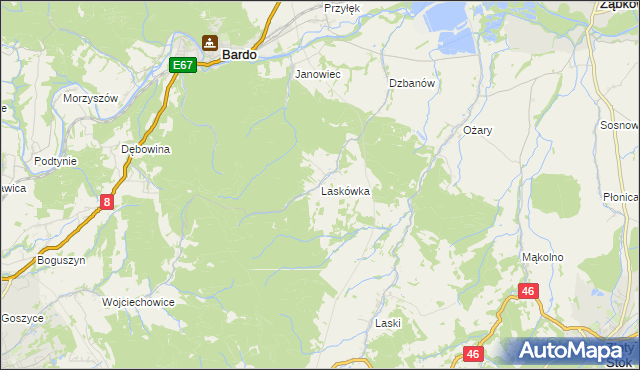 mapa Laskówka gmina Bardo, Laskówka gmina Bardo na mapie Targeo