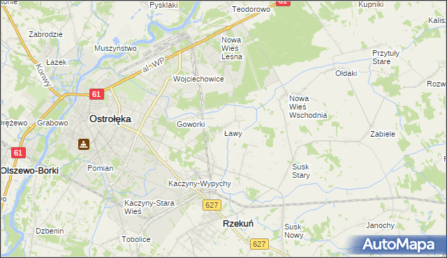 mapa Ławy gmina Rzekuń, Ławy gmina Rzekuń na mapie Targeo