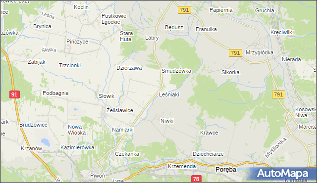 mapa Leśniaki gmina Siewierz, Leśniaki gmina Siewierz na mapie Targeo