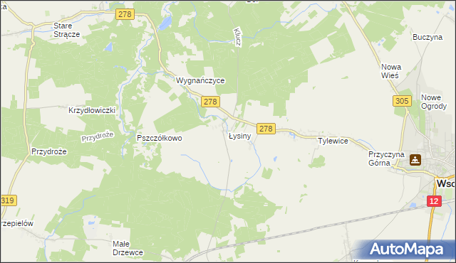 mapa Łysiny gmina Wschowa, Łysiny gmina Wschowa na mapie Targeo