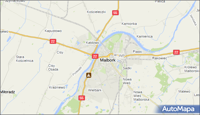 mapa Malborka, Malbork na mapie Targeo