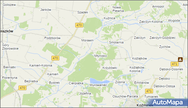 mapa Młynisko gmina Koźminek, Młynisko gmina Koźminek na mapie Targeo